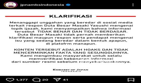 Beredar Foto Dubes Jepang soal Ijazah Palsu, Kedubes: Itu Disinformasi!