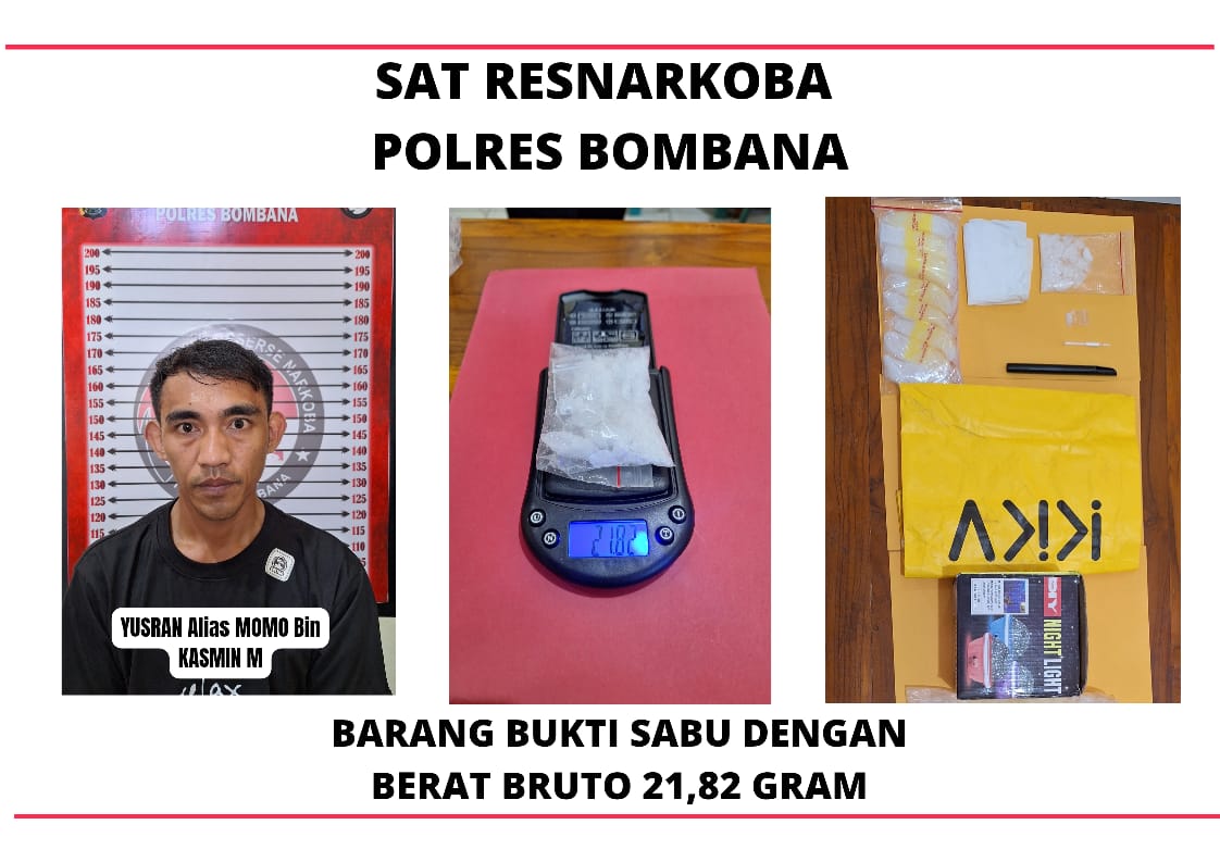 Polres Bombana Tangkap Pengedar Narkoba Sita 21,82 Gram Sabu