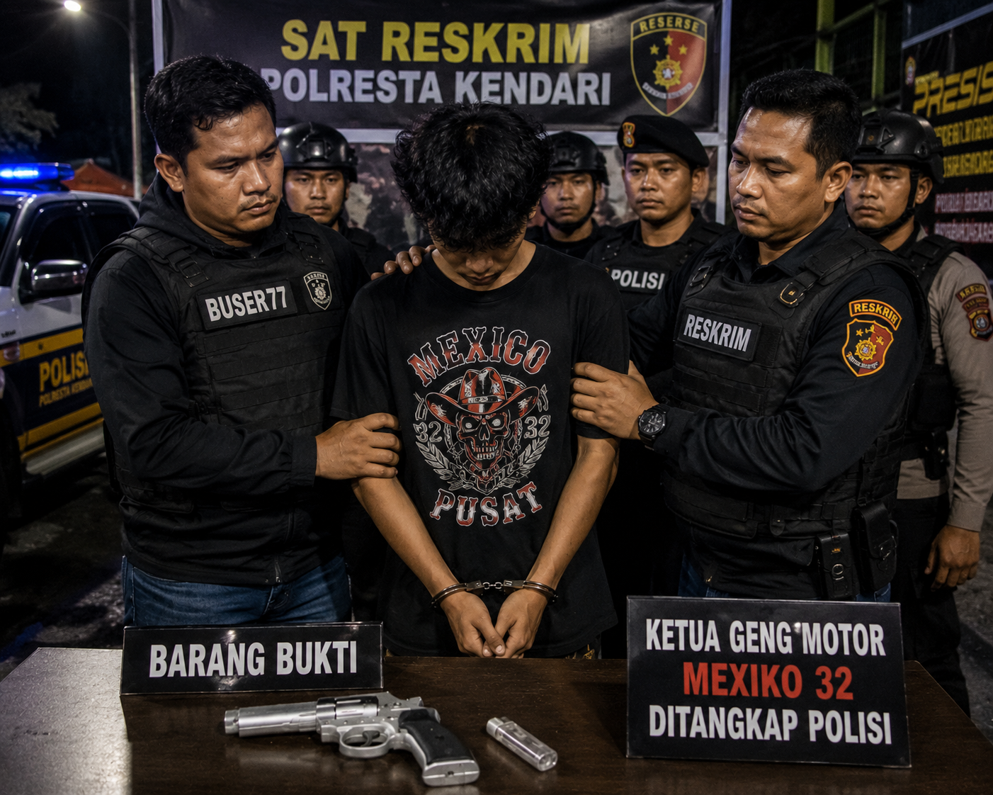 Sok Jagoan Dengan Pistol Korek Ketua Geng Motor Mexico 32 Ditangkap Polisi